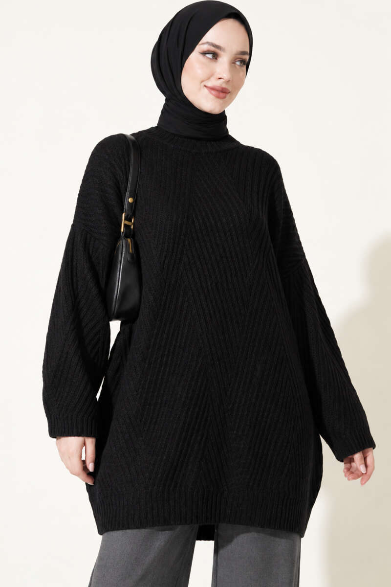 Ribbed Embossed Knit Tunic Black - Image 2