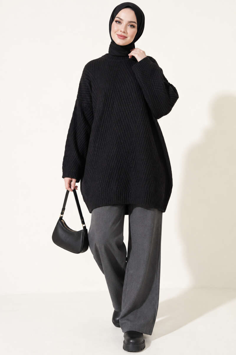 Ribbed Embossed Knit Tunic Black - Image 3