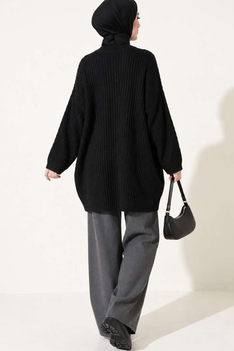 Ribbed Embossed Knit Tunic Black - Image 4