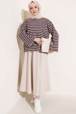 Alternative view of Striped Tunic with Emblem Detail Burgundy