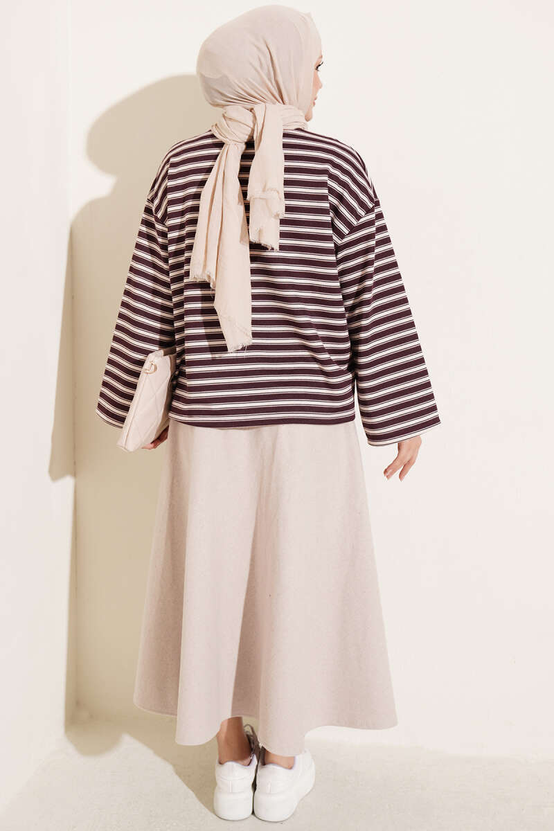Striped Tunic with Emblem Detail Burgundy – Bild 3