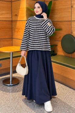 Alternative view of Striped Tunic with Emblem Detail Navy Blue