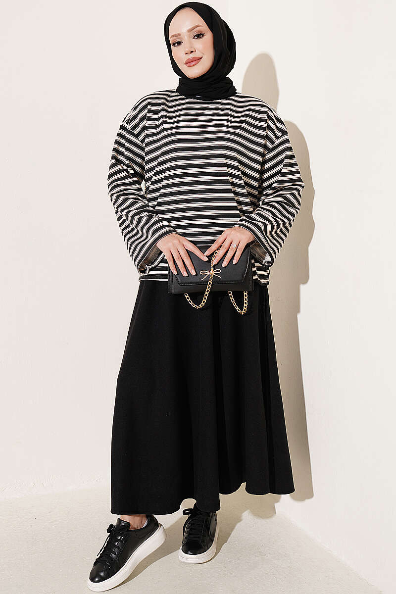 Striped Tunic with Emblem Detail Black - immagine 2