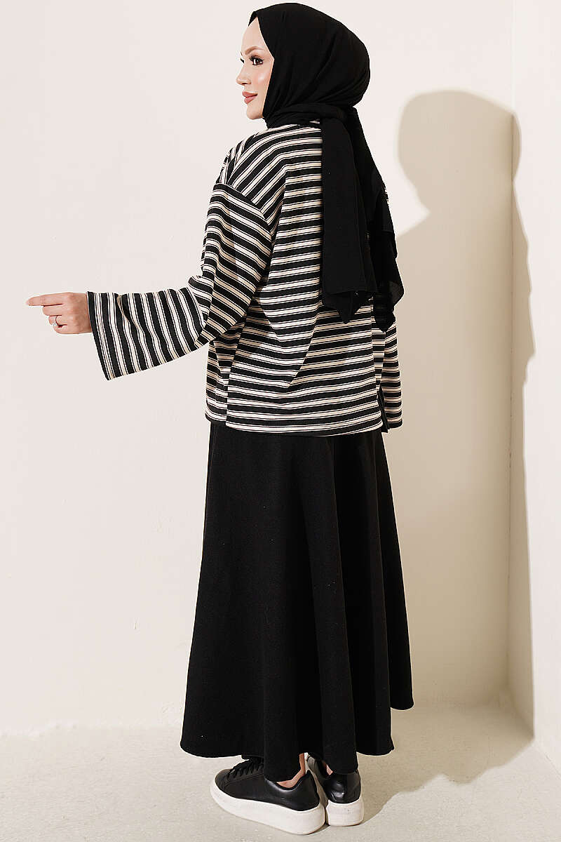 Striped Tunic with Emblem Detail Black - immagine 3