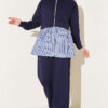 Striped French terry hoodie three-piece set Navy Blue