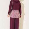Striped French terry hoodie three-piece set Plum – Bild 3