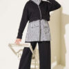 Striped French terry hoodie three-piece set Black