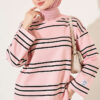 Striped French Terry Two-Thread Knit Tunic Powder Pink