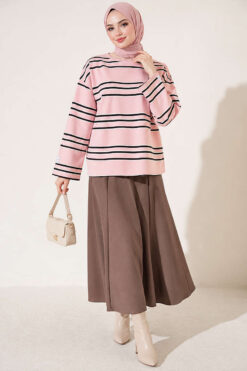 Alternative view of Striped French Terry Two-Thread Knit Tunic Powder Pink