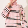 ⁦Striped French Terry Two-Thread Knit Tunic Powder Pink⁩ - الصورة ⁦3⁩