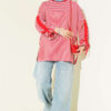Striped Long-Sleeve Tunic with Gathered Sleeve Cuffs Red - immagine 2