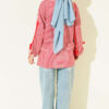 Striped Long-Sleeve Tunic with Gathered Sleeve Cuffs Red - immagine 3