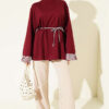 Striped French terry tunic with cuffed sleeves and drawstring hem Burgundy – Bild 2