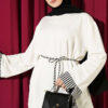 Striped French terry tunic with cuffed sleeves and drawstring hem Ecru