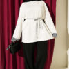 Striped French terry tunic with cuffed sleeves and drawstring hem Ecru – Bild 2