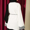 Striped French terry tunic with cuffed sleeves and drawstring hem Ecru – Bild 3