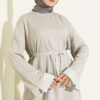 Striped French terry tunic with cuffed sleeves and drawstring hem Grey