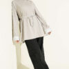 Striped French terry tunic with cuffed sleeves and drawstring hem Grey – Bild 2
