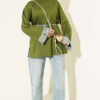 Striped French terry tunic with cuffed sleeves and drawstring hem Khaki - immagine 2