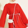 Striped French terry tunic with cuffed sleeves and drawstring hem Red