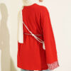 Striped French terry tunic with cuffed sleeves and drawstring hem Red - Image 3