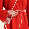 Striped French terry tunic with cuffed sleeves and drawstring hem Red - Image 4
