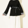 Striped French terry tunic with cuffed sleeves and drawstring hem Black - Image 2