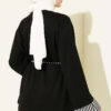 Striped French terry tunic with cuffed sleeves and drawstring hem Black - Image 3