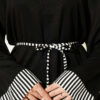 Striped French terry tunic with cuffed sleeves and drawstring hem Black - Image 4