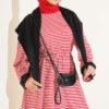 Striped Shoulder Shawl Detail Dress Red – Image 2
