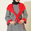 Striped Shoulder Shawl Detail Dress Black - immagine 2