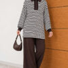 Striped Half-Zip French Terry Two-Piece Set Brown