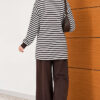 Striped Half-Zip French Terry Two-Piece Set Brown – Image 4