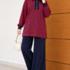 Striped Half-Zip French Terry Two-Piece Set Red – Image 2