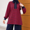Striped Half-Zip French Terry Two-Piece Set Red