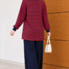 Striped Half-Zip French Terry Two-Piece Set Red – Image 4