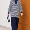 Striped Half-Zip French Terry Two-Piece Set Navy Blue