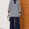 Striped Half-Zip French Terry Two-Piece Set Navy Blue – Bild 3