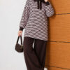 Striped Half-Zip French Terry Two-Piece Set Pink