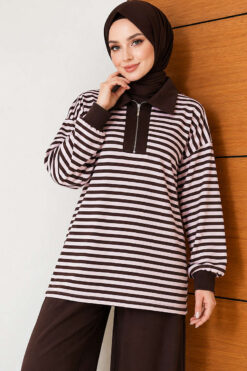 Alternative view of Striped Half-Zip French Terry Two-Piece Set Pink