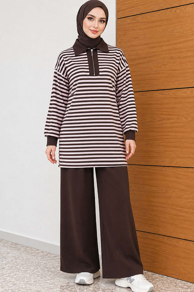 Striped Half-Zip French Terry Two-Piece Set Pink - Image 3
