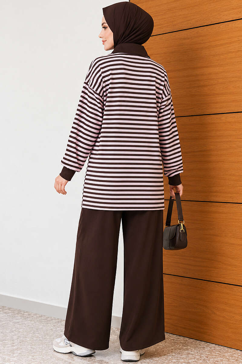 Striped Half-Zip French Terry Two-Piece Set Pink - Image 4