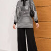 Striped Half-Zip French Terry Two-Piece Set Black