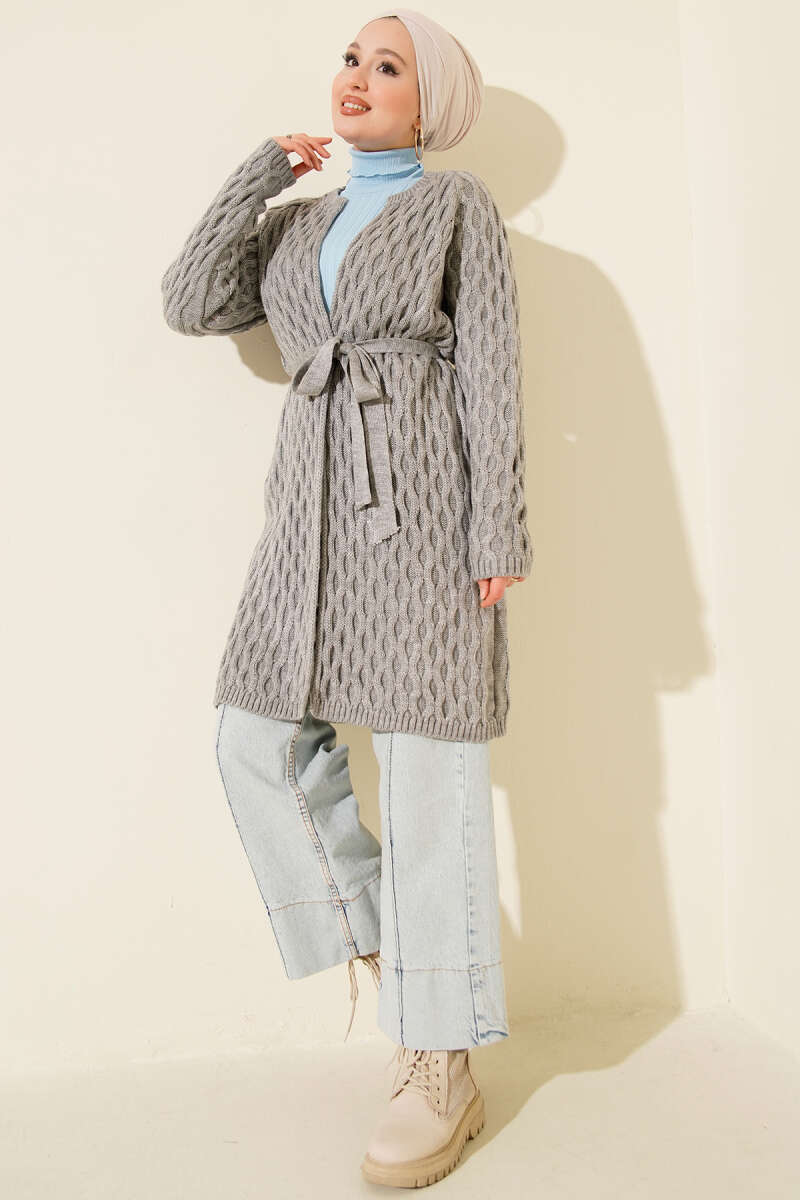 Textured Knit Cardigan with Drop Stitch Detail Grey - immagine 2