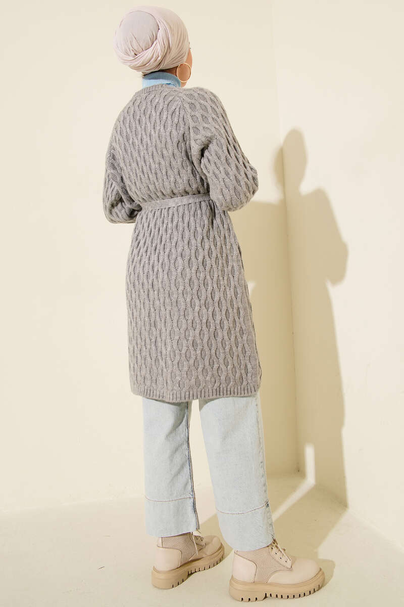 Textured Knit Cardigan with Drop Stitch Detail Grey - immagine 3