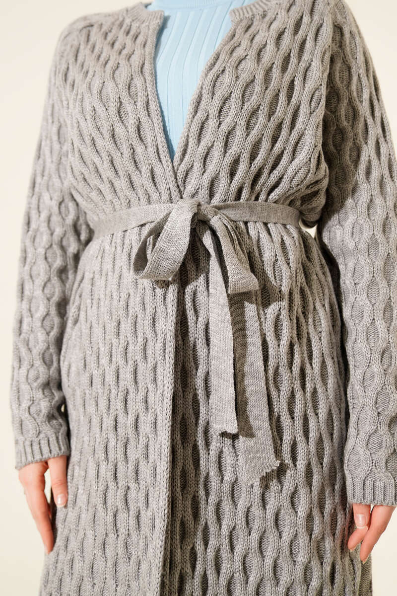 Textured Knit Cardigan with Drop Stitch Detail Grey - immagine 4