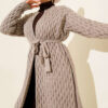 Textured Knit Cardigan with Drop Stitch Detail Mink