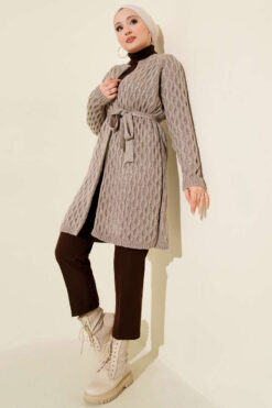 Alternative view of Textured Knit Cardigan with Drop Stitch Detail Mink