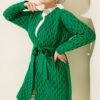 Textured Knit Cardigan with Drop Stitch Detail Green