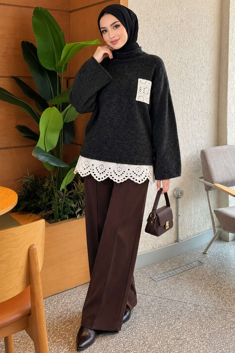 Lace Pocket Detail Knit Tunic Anthracite - immagine 2